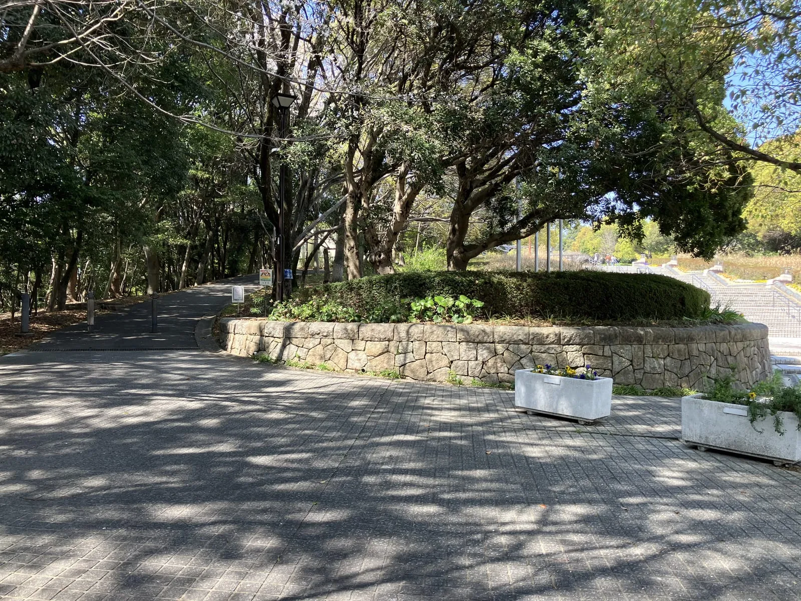 駐車場から公園へはスロープがあり、ベビーカーでも安心